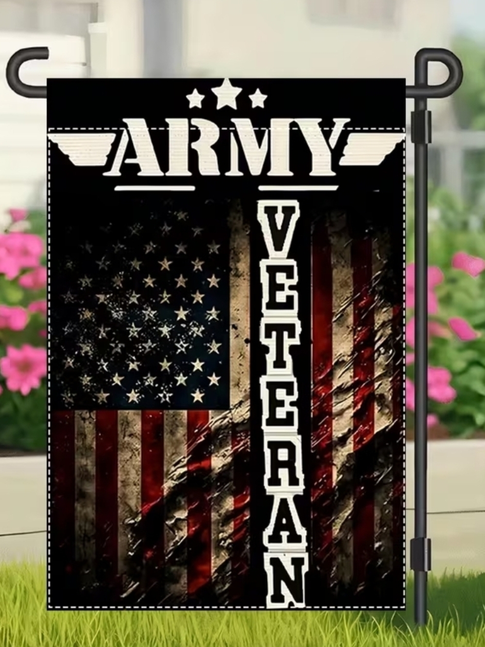 U.S. Army Distressed American Flag Garden Banner - Black & Red